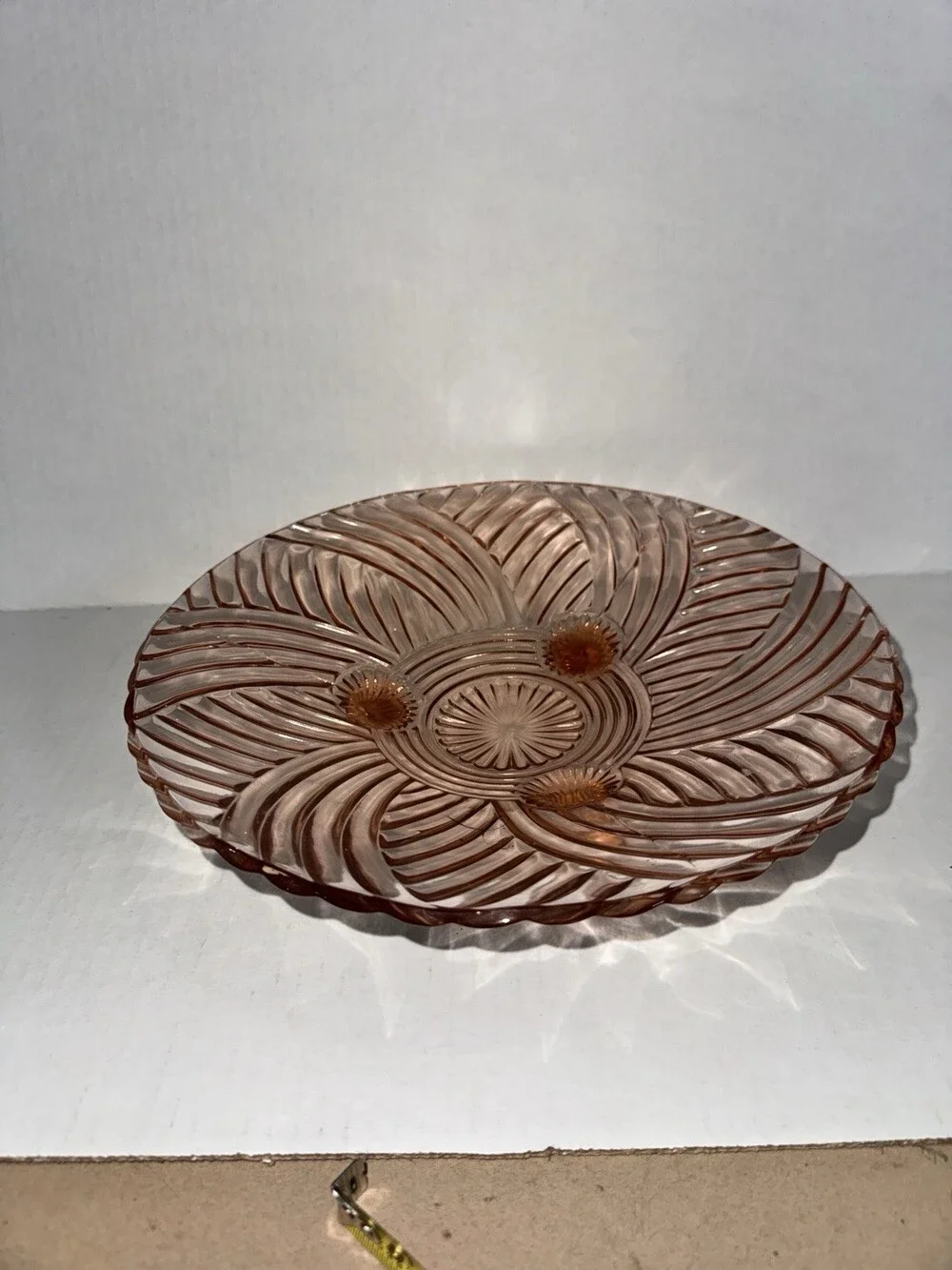 Vintage Pink Depression Glass 3 Footed Swirl Serving Plate 9.5”
